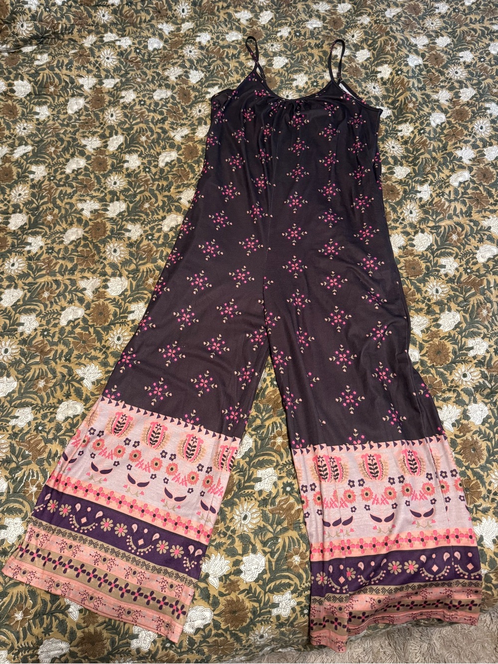 Amazon Black Wide-Leg Floral Jumpsuit with Pink Border
